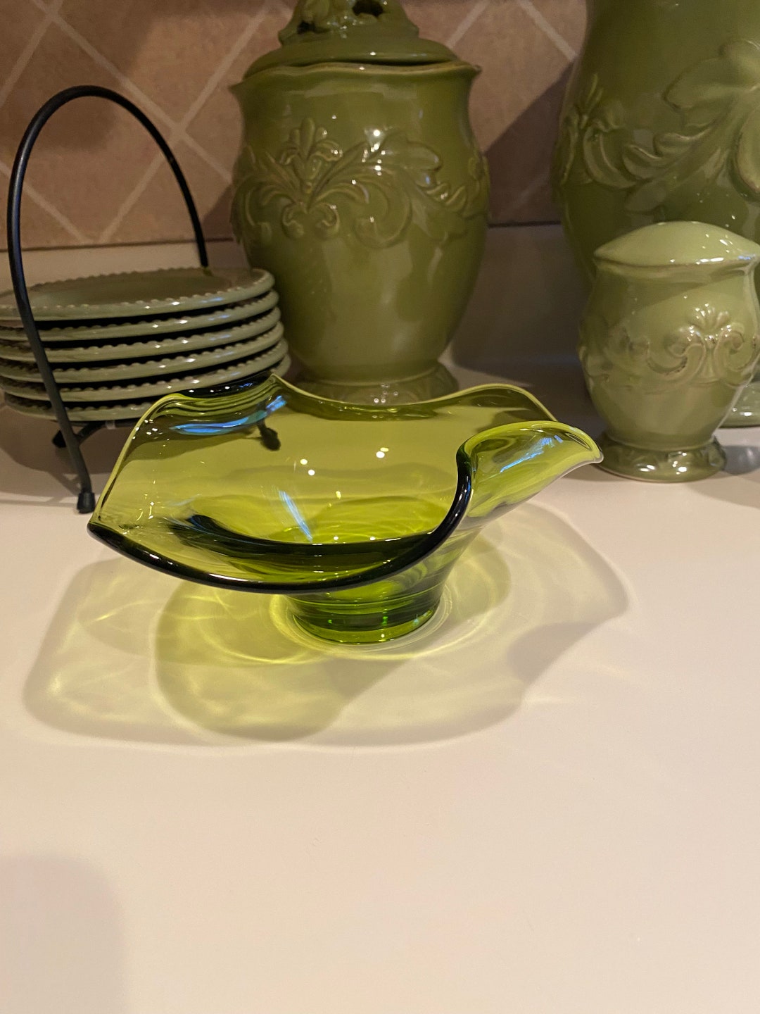 Viking Glass Vintage Green Candy Dish 6601 MCM Etsy