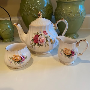 Sadler England Swirl Vintage Tea Set- Floral with Gold Trim