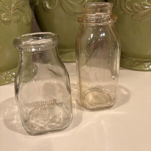 Vintage Glass Milk Bottles - Set of 2