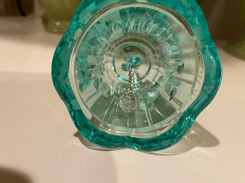 Fenton Art Glass Bell Green With Handle Hand Painted Etsy