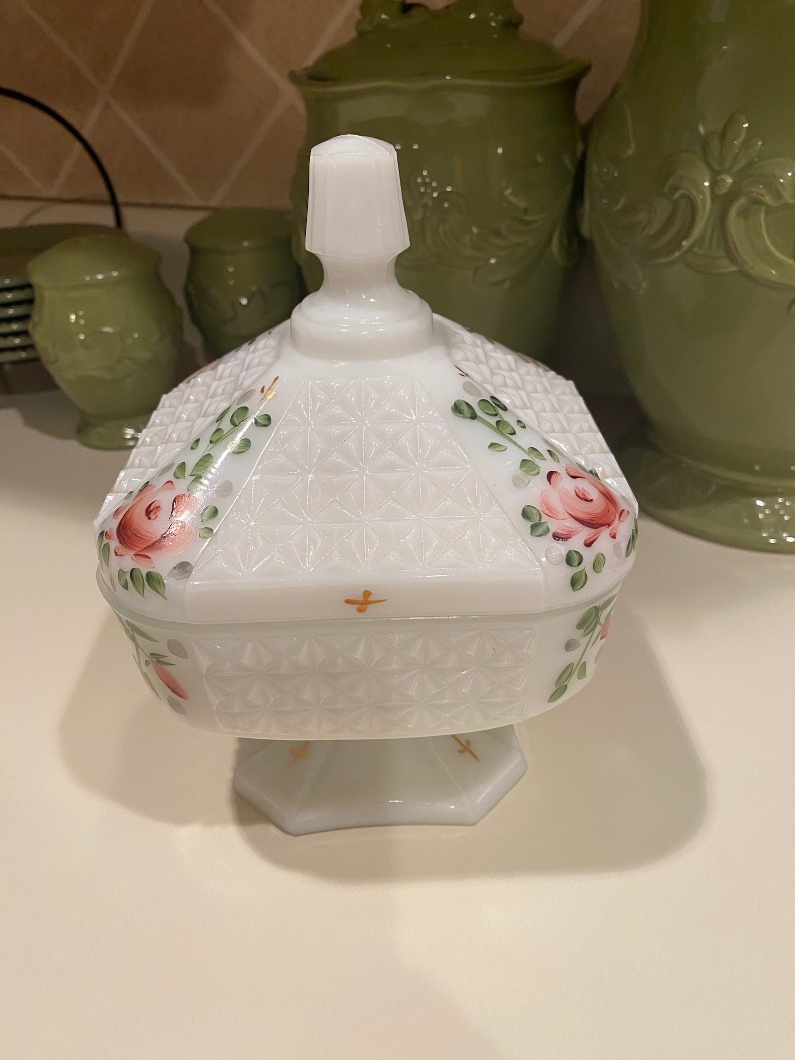 Vintage Hand Painted Milk Glass Candy Dish Etsy