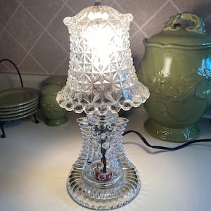 Hobnail and Patterned Glass Dresser  Lamp Vintage