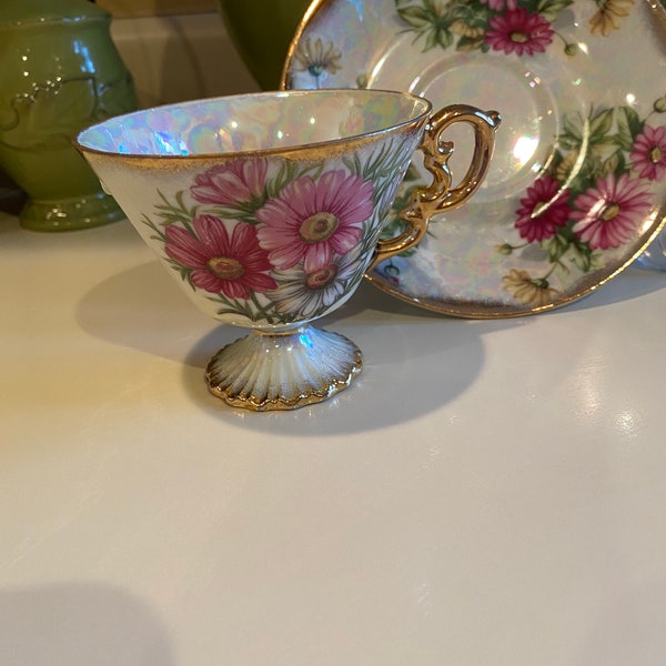 Ucagco Lusterware Flower of the Month Teacup and Saucer - October