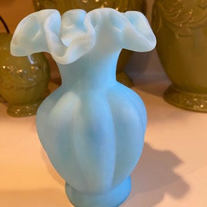 Fenton Satin Blue Glass Vintage Vase