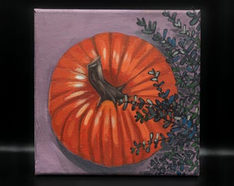 Pumpkin 8x8" Original Acrylic Painting on Canvas