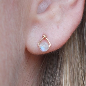 Handmade Moonstone Studs: 14K Gold Filled or Sterling Silver