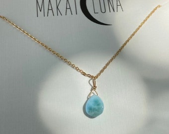Collier Fait Main En Larimar Bleu - Pendentif Ovale Argenté - Longueur 36 Pouces - Cadeau Fiançailles Anniversaire