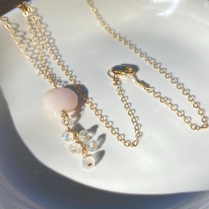 Dainty Pink Opal Necklace: Sterling Silver, Moonstone Jewelry