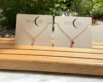 Handmade Dainty Ruby Necklace: 14K Gold Filled or Sterling Silver