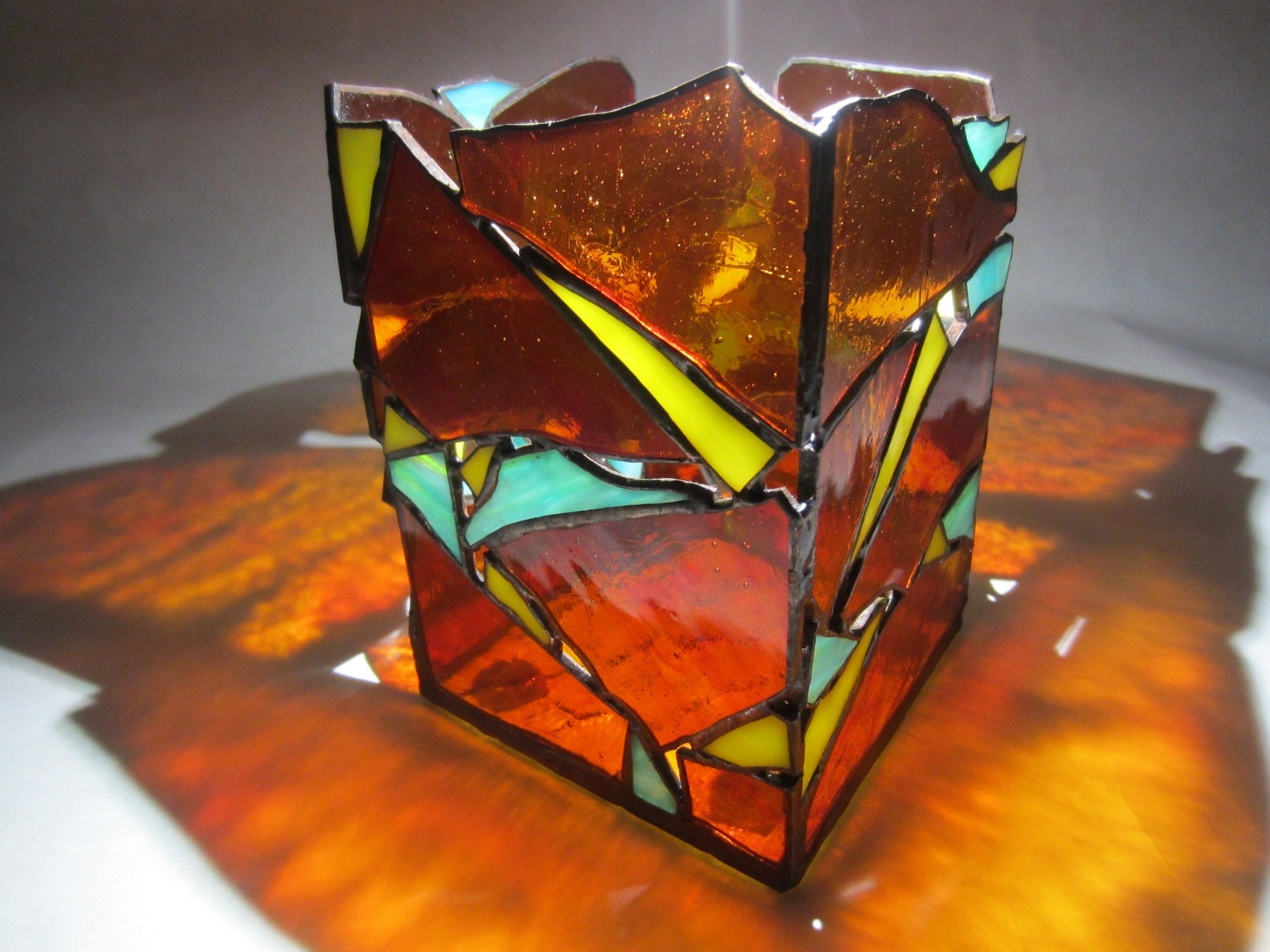 Stained Glass Tiffany Lantern Candle Holder Made From Art Etsy