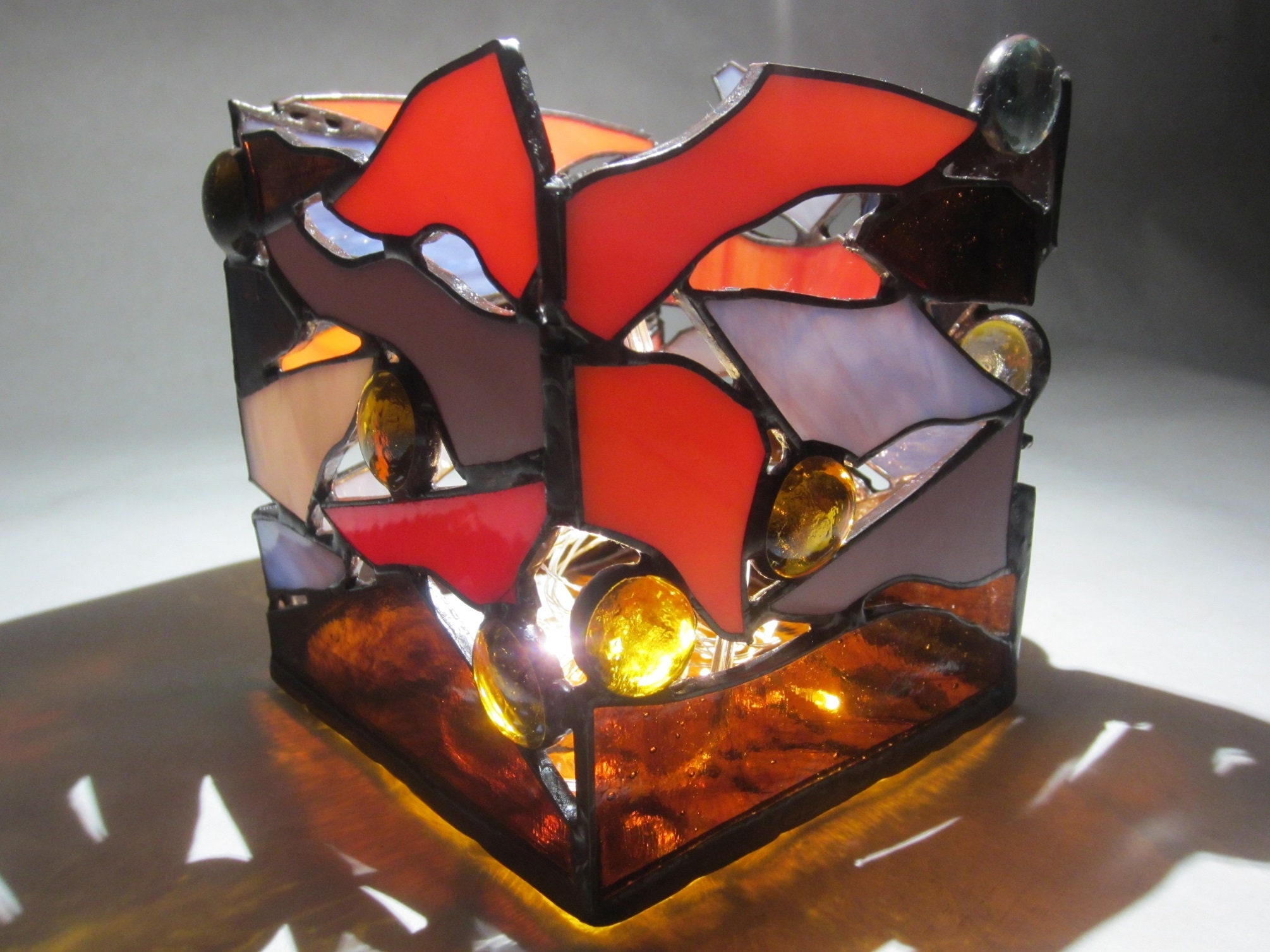 Stained Glass Tiffany Lantern Candle Holder Made From Art Etsy