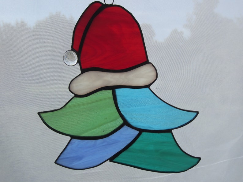 Patio or Garden Santa Claus Hat Christmas Tree Stained Glass Tiffany Suncatcher Christmas Decoration Red Green Handwork for Home Decoration