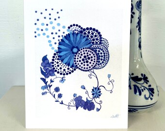 Limited edition artist Greeting Card, blue China pattern package of 6