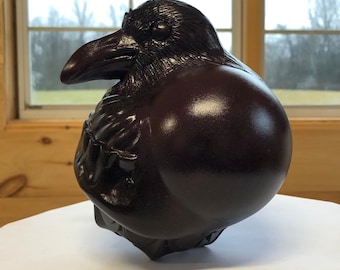 Crawford, small bird sculpture black and purple iridescent raven, crow