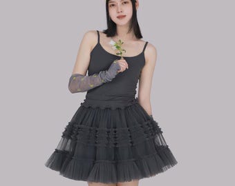 TEATREE Women’s Tulle A‑Line Skirt,Tutu Skirt, Elastic Waist Flared Mini Skirt, Sweet Puffy Skirt, Fairy Multi‑Color Mesh Mini Skirt