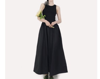 Sleeveless Simple Black Dress, Black Maxi Dress,A-line Long Dress,Casual Dresses, Date Night Dresses, Office Dresses,Gift for Her