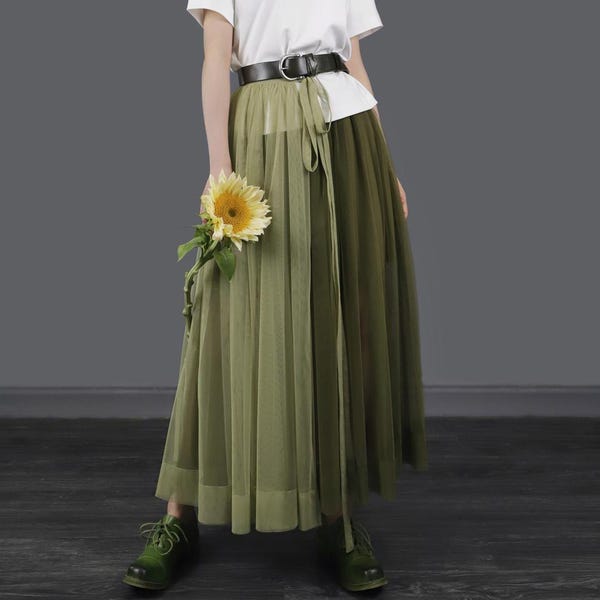 Detachable Two-Piece Mesh Skirt Set— Fairy Layered Tulle & Draped Apron Style Skirt with Tie Waist,Summer Sheer Overlay