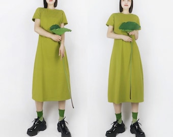Cotton Dress,Loose short-sleeved Dress,Simple long t-shirt Dress,half-sleeved long skirt,slim casual T-shirt dress, summer