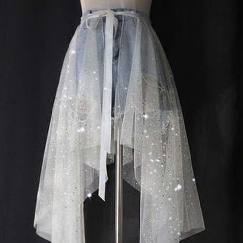 Hot chic irregular Chiffon Skirt,Shiny Tulle Lace Skirt,White Sheer See Through Skirt, long transparent skirt, overskirt,Girls Skirt
