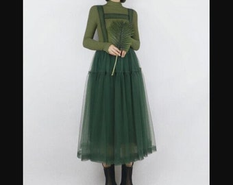 Mesh Tulle Strap Dress,Mesh Skirt,High Fashion Dress, Tulle Maxi Skirt,Green Skirt,Black Skirt,Bowknot Skirt