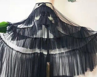 Black Layered Mesh Skirt,Black Tulle Dress,Front Short Back Long Style,Princess Beach Photo/Activity Mesh Skirt,Detachable skirt
