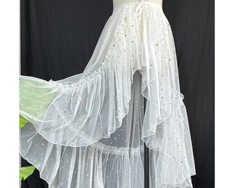 Hot chic Detachable Skirt,Mesh skirt,Lolita Chiffon Skirt,White Sheer See Through Skirt,transparent skirt,Girls Skirt