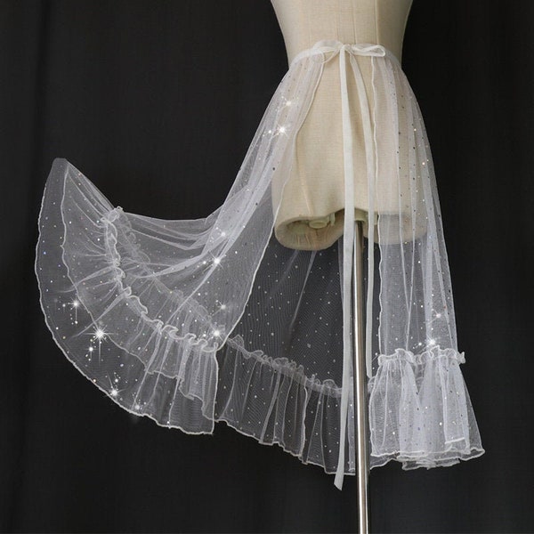 Jupe chic chaude de mousseline de soie, jupe brillante de dentelle de Tulle, sheer voient par la jupe, jupe transparente longue, overskirt, jupe de filles