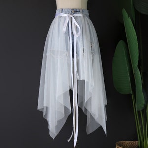Hot chic Short irregular Chiffon Skirt,Tulle Lace Skirt,White Sheer See Through Skirt, long transparent skirt, overskirt