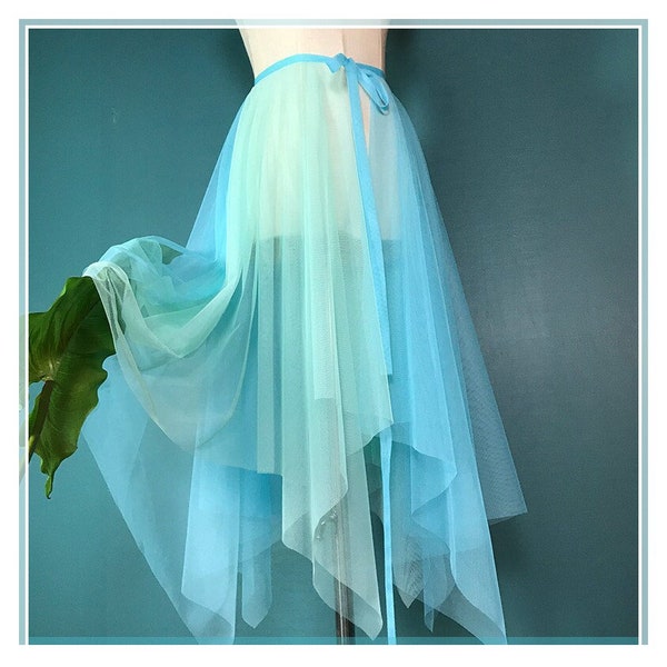 Ballet dance tulle mesh Skirt,Women irregular Dance Sheer Skirt,See Through Skirt,Blue transparent skirt,Detachable wrap festival rave cover