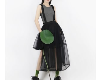 New Fashion Women's Mesh Skirt with Suspenders,Black Irregular Skirt,Strap Skirt, Tutu skirt, Tulle Skirt,summer