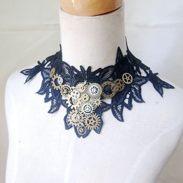 Personal Steampunk Necklace,Industrial Gear Mechanical Gothic Necklace Jewelry Lace Choker,Women Gift,Gift for Her