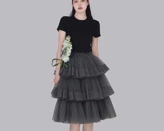 TEATREE Quality Tiered Tulle Skirt, Multi-Layer Puffy Maxi Skirt, Elastic Waist Fairy Mesh Skirt for Women, Daily Dating Outfits