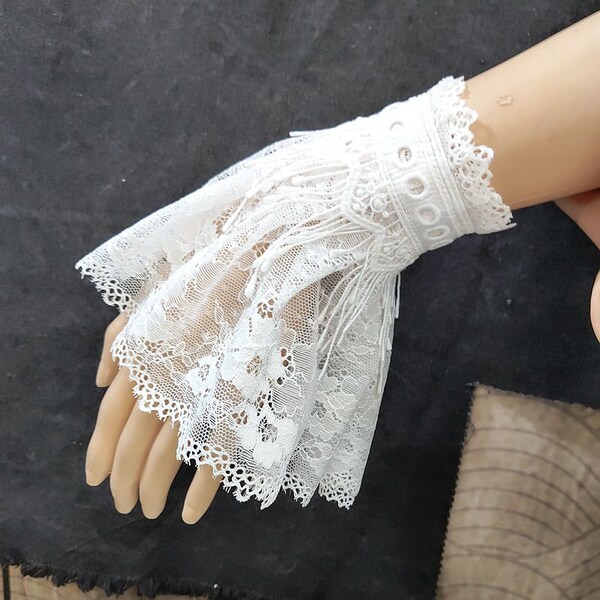 Long White Lace Cuff,White Lace Bracelet,Lace Wrist Cuff,Bridalmaid Gift,Gothic Cuffs,No metal Cuffs,no allergy Cuffs,Birthday Gift for girl