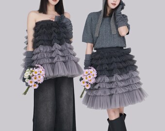 Women 2‑in‑1 Tiered Layered Tulle Skirt/TUBE TOP, Wear as Bandeau Top or  Mini Skirt, Gradient Mesh Tulle Skirt, All‑Season Skirt