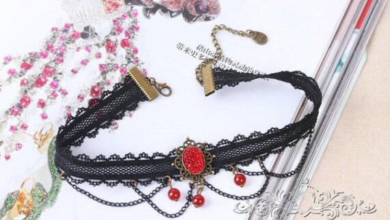 Gothic Victorian Women Tassel Choker Necklace Black Lace Choker Collar  Vintage Wedding Jewelry - Walmart.com