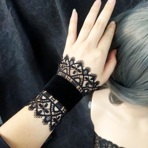 Handmade Black Lace & Flannel Bracelet,Tattoos Cover up Bracelet,Retro Black Lace Bracelet,gothic jewelryWomen Gift,Gift for Her