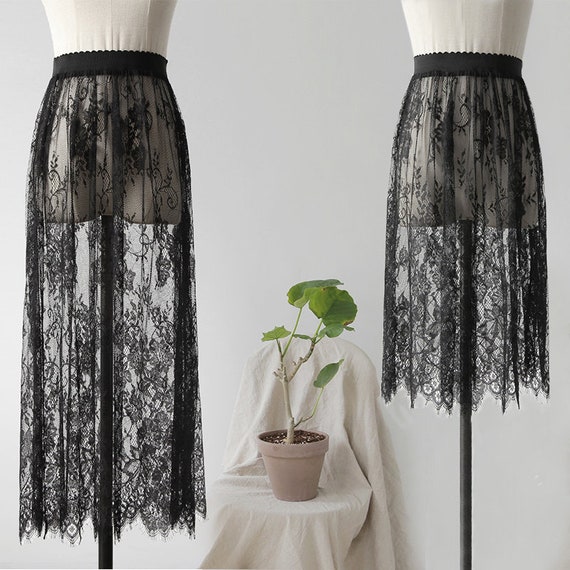 Lace Skirt lace Lined Base Skirt black Lace Sheer See Through