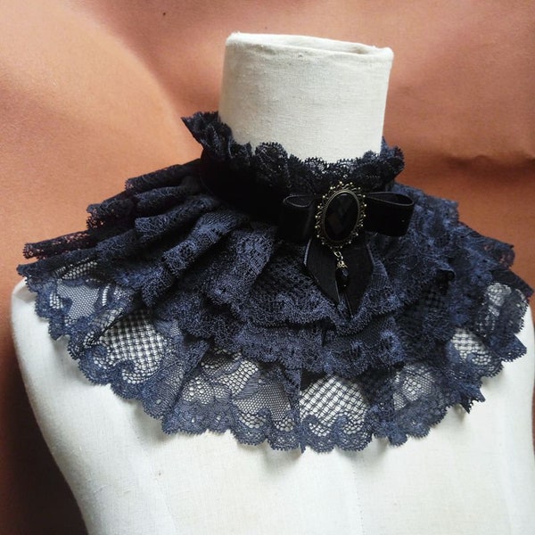 Handmade Black Retro Scarf Lace Fake Collar Collier Accessoires 3 couches Dentelle Faux Collier Femmes Dentelle Noir Châle Princesse Collier