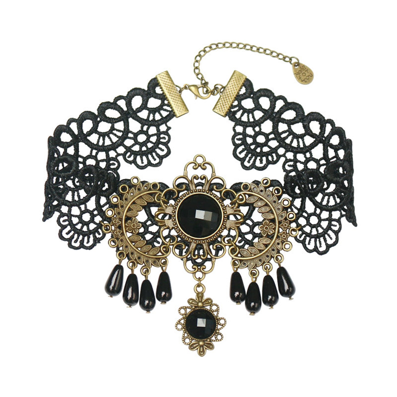 Handmade Gothic Retro Black Diamond Choker Necklaceblack Lace - Etsy