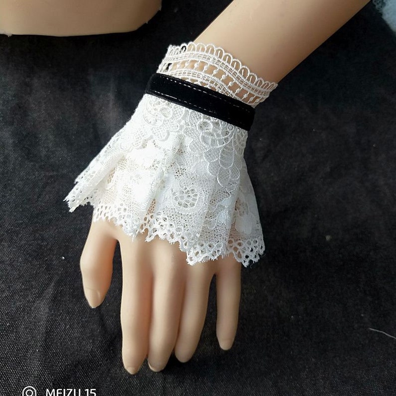 White Lace Cuff Bracelet,White Bracelet,Lace Wrist Cuff, Ruffled Lace Cuff Bracelet,Bohemian Wrist cuff,Gothic Cuffs image 1