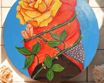 Fortitude in Bloom | Original Hand-Painted Circular Canvas