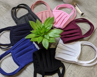Large/XL Size Face Mask - Pleated Double Layer Cotton Filtration with Cotton Ear loops / Made in USA / Large Face Mask