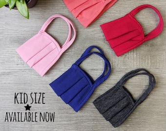 Kid's Size Face Mask - Made in USA / Pleated Double Layer Cotton / Cotton Ear loops / Washable and Reusable / Lightweight / Breathable Thin