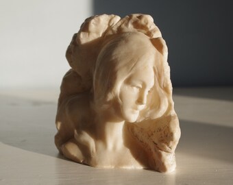 Fritz Kochendorfer Art Nouveau Germany Alabaster Bust of a Woman Rock Munchen 1891 Sculpture Figurine Face
