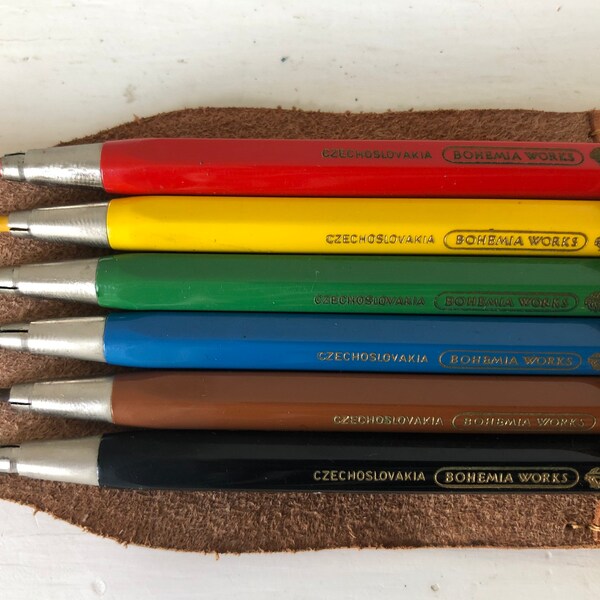 Set matite meccaniche colorate Boemia opere Toison Dor Colorama Modello 5217 Cecoslovacchia Scatola in pelle Astuccio vintage Regalo artista Colorato