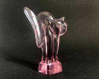 Moser art glass figurine of cat Glass sculpture Toad Czech gift Pink Animal Rose