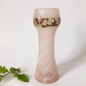 Antike Jugendstil Handbemalt Marmor Glas Boho Jugendstil Blumenvase Geschenk Glas Rose Eichenzweig Eichel