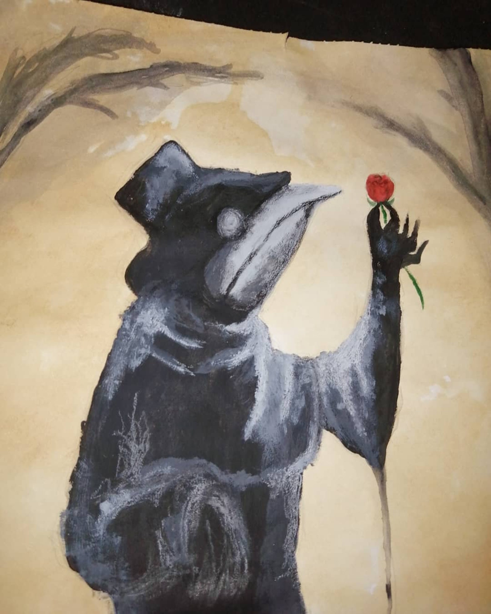 Plague Doctor Holding Flower Painting Etsy