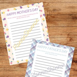Día de la Madre Día del Padre Escritura de cartas de agradecimiento para niños.