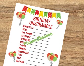 Unscramble Puzzle Birthday Unscramble Kids Party Game Printable